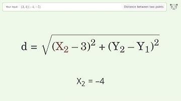 Find the distance between two points p1 (3,4) and p2 (-4,-5): Step-by-Step Video Solution
