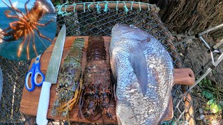 Pesquei Lagostas E Um Peixão Gigante - Pescando E Comendo Catch And Cook