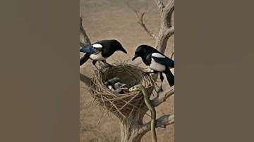 Eastern Magpie Takes Down Snake Climbing Tree to Attack Its Chicks #birds #ai #video #viral
