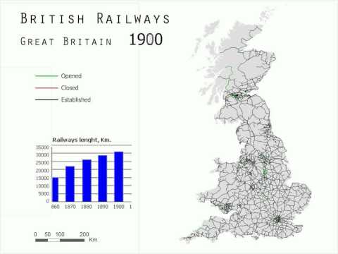 Great Britain Railways Evolution between 1830 and 2000