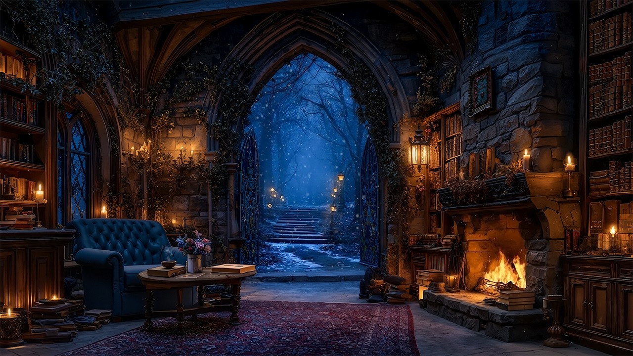 Cozy Gothic Study Room Hidden in Winter Forest | Dark Academia Piano & Violin Music for Relax, Focus