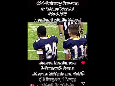 6’0 8th grade Wr/Db Quincy provens played great for headland middle school