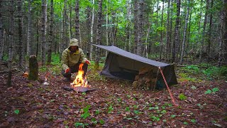 Solo Rain Camping & Catching Fish, Sleeping In Tiny Light Weight Bushcraft Tent