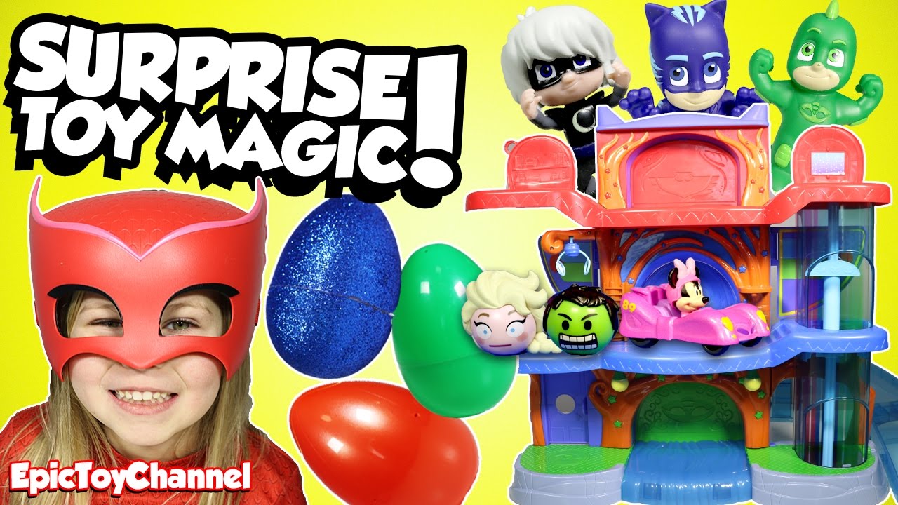SURPRISE TOYS MAGIC PJ Masks Surprise Eggs + Disney Cars Toy McQueen & Mickey's Roadster Racers