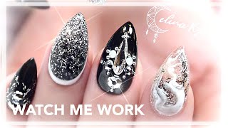 WATCH ME WORK | FREESTYLE MARBLE, GLASS EXTENSIONS, GLITTER OMBRE & SWAROVSKI CRYSTALS | GEL NAILS