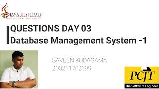 Database Management System Question 3 | Java Institute | PCJT | DBMS