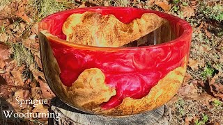 Woodturning - Maple Burl with Red and Gold Resin