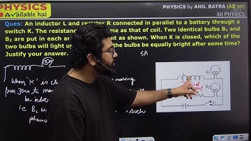 An inductor L and resistor R connected in parallel to a battery through a switch K.
