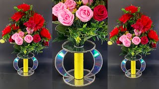 BEAUTIFUL FLOWER VASE OUT OF CD DISC | BEST OUT OF WASTE | WASTE CD DISC RE-USE IDEA