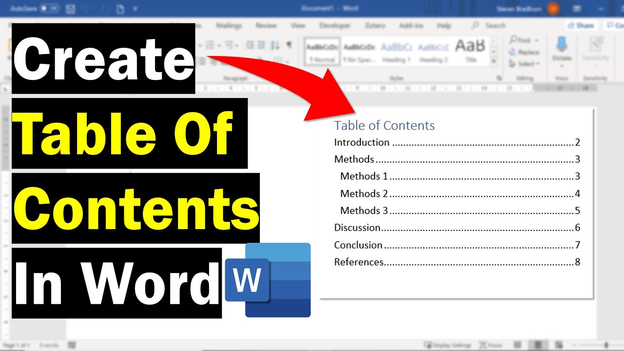 How To Create A Table Of Contents In Microsoft Word - YouTube