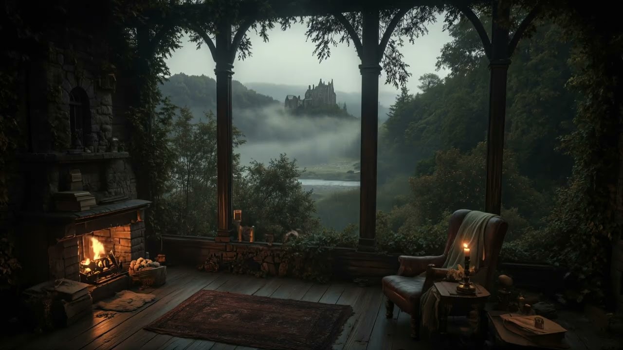 Gothic Reading Room by the Victorian Manor | Moody & Fireplace Ambience | Dark Academia Piano