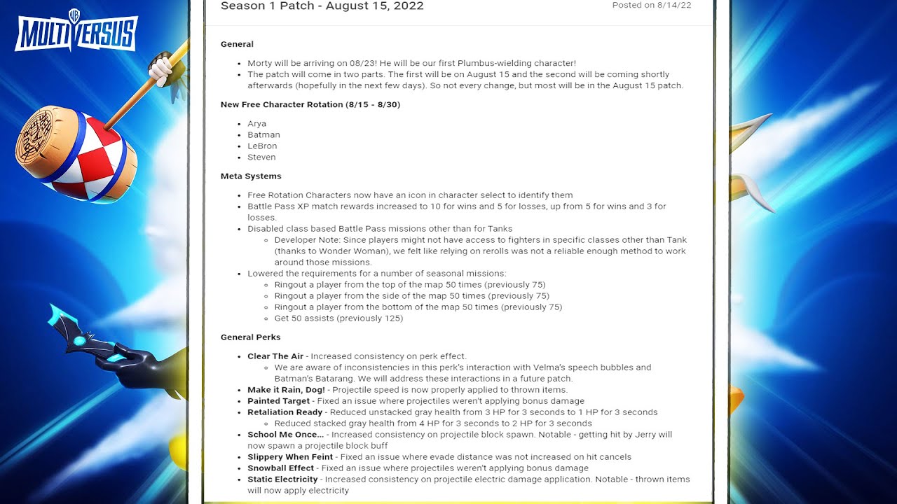 Multiversus Season 1 PATCH NOTES - YouTube