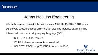 JHU Spring 2018 Module 3 Lecture Video - SQL Injection