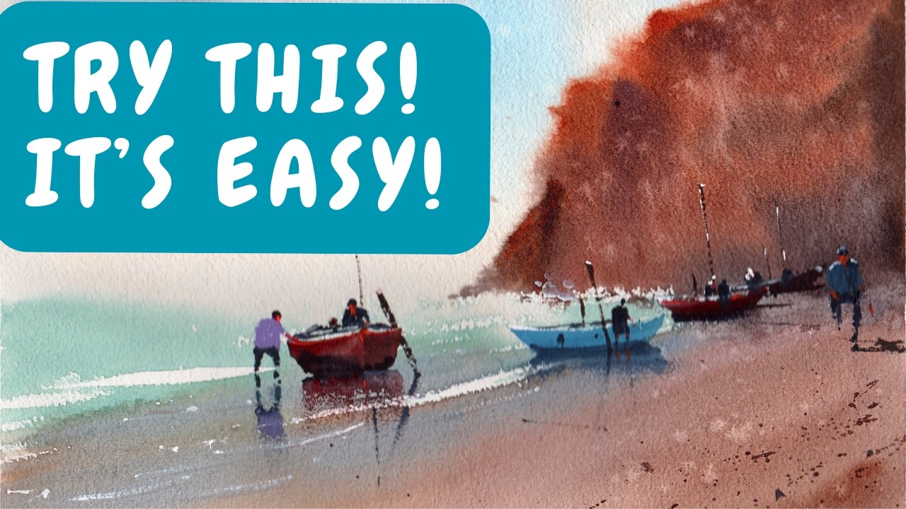 Simple Beach & Rock Scene | Watercolor Painting| Watercolor Tutorials