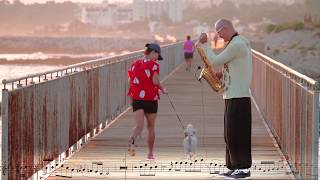 Syntheticsax - Aurora (with sheet music saxophone alto) Nu Disco Style Sax Street Performance