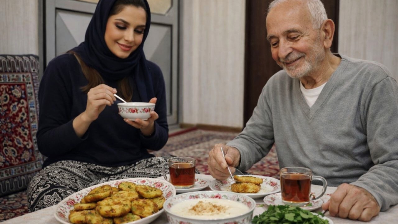 Simple rural iftar with grandfather | Potato porridge and cocoa