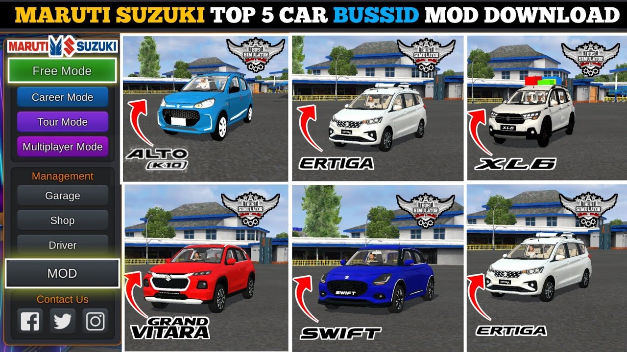 Top 5 Maruti Suzuki Cars Mods For Bus Simulator Indonesia | Latest Car Mod For Bussid | Bussid Mod 