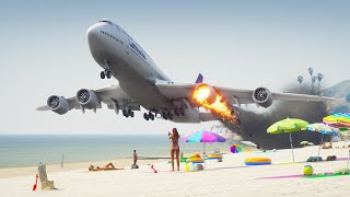 โบอิ้ง 747 ลงจอดฉุกเฉินบนชายหาดหลังจากเครื่องยนต์ระเบิด| GTA 5