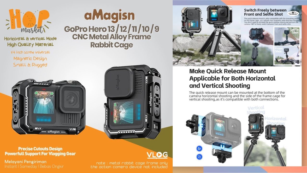 aMagisn Metal Cage for GoPro 13 12 11 10 9 Aluminium Rabbit Case