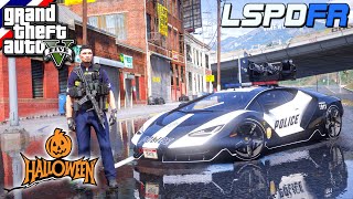 GTA V - LSPDFR มาเป็นตำรวจในเกม GTA V จ่าตั้ม ขับแลมโบกินี่ ติดอาวุธปืนกล ยิงซอมบี้ Halloween #226