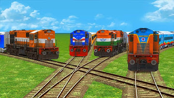 4 Colorful Trains Crossing On Bumpy Forked Messy crisscrossed Railroad Tracks #4 | BeamNG.Drive