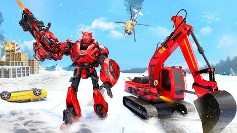 Snow Excavator Crane Transform Robot Shooting | Amazing Transform Robot Snow Android GamePlay