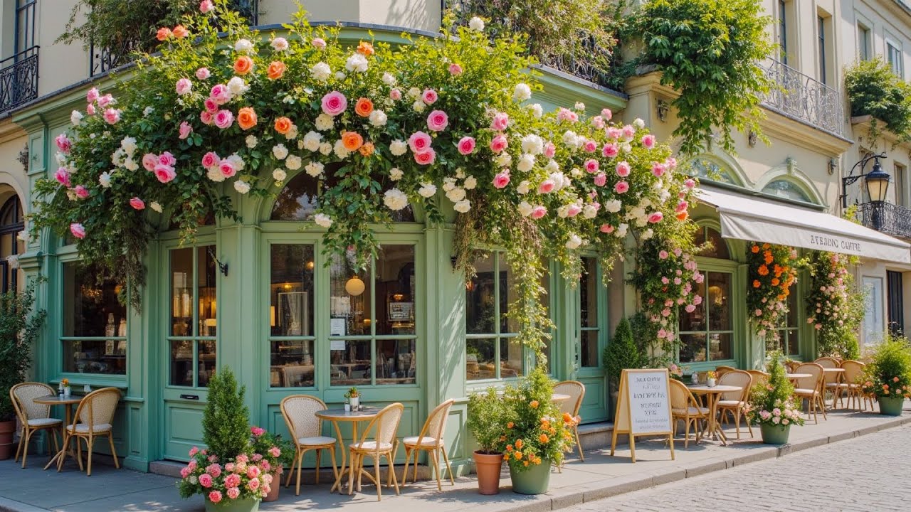 Smooth Jazz in a Spring Coffee Shop ☕ Corner Coffee Shop For Happy Morning & Calm Vibes