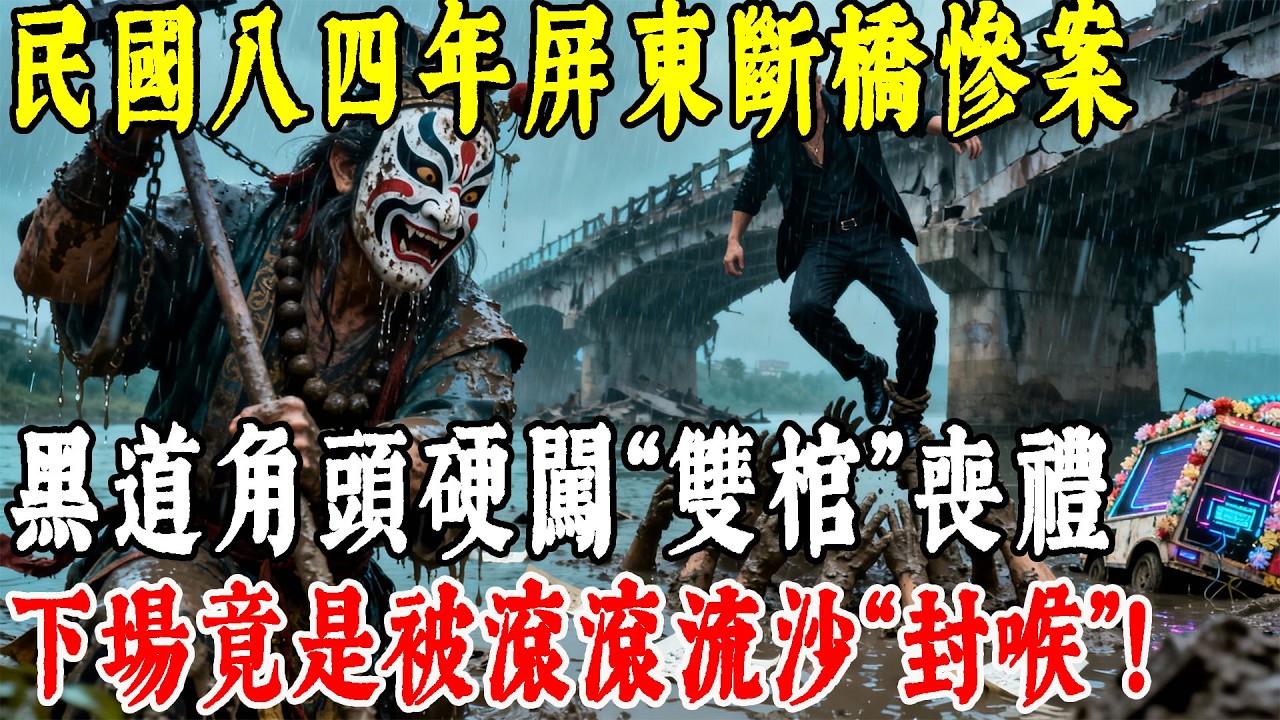 民國八四年屏東斷橋慘案，黑道角頭硬闖“雙棺”喪禮，下場竟是被滾滾流沙“封喉”！#情感#民間故事#真實故事#中老年生活 #台灣