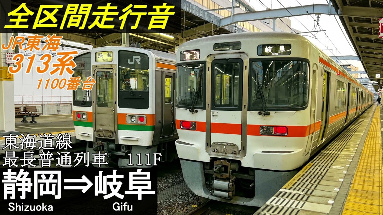 【全区間走行音】JR東海313系1100番台〈普通〉静岡⇒岐阜(111F)