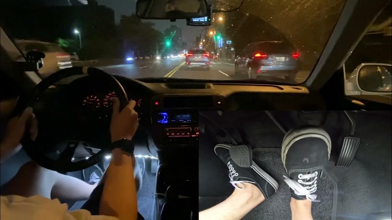 POV Manual Car Night Drive in Traffic with Pedal Cam YouTube