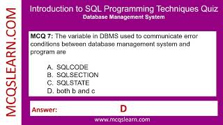 SQL Programming Quiz Questions Answers | SQL Programming Notes | Class 9–12 Ch 9 PDF Quiz | DBMS App