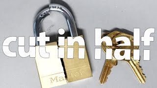 padlock cut in half with waterjet