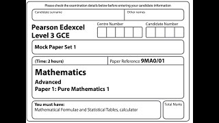 Edexcel A level maths mock paper set 1 pure 1 Q10
