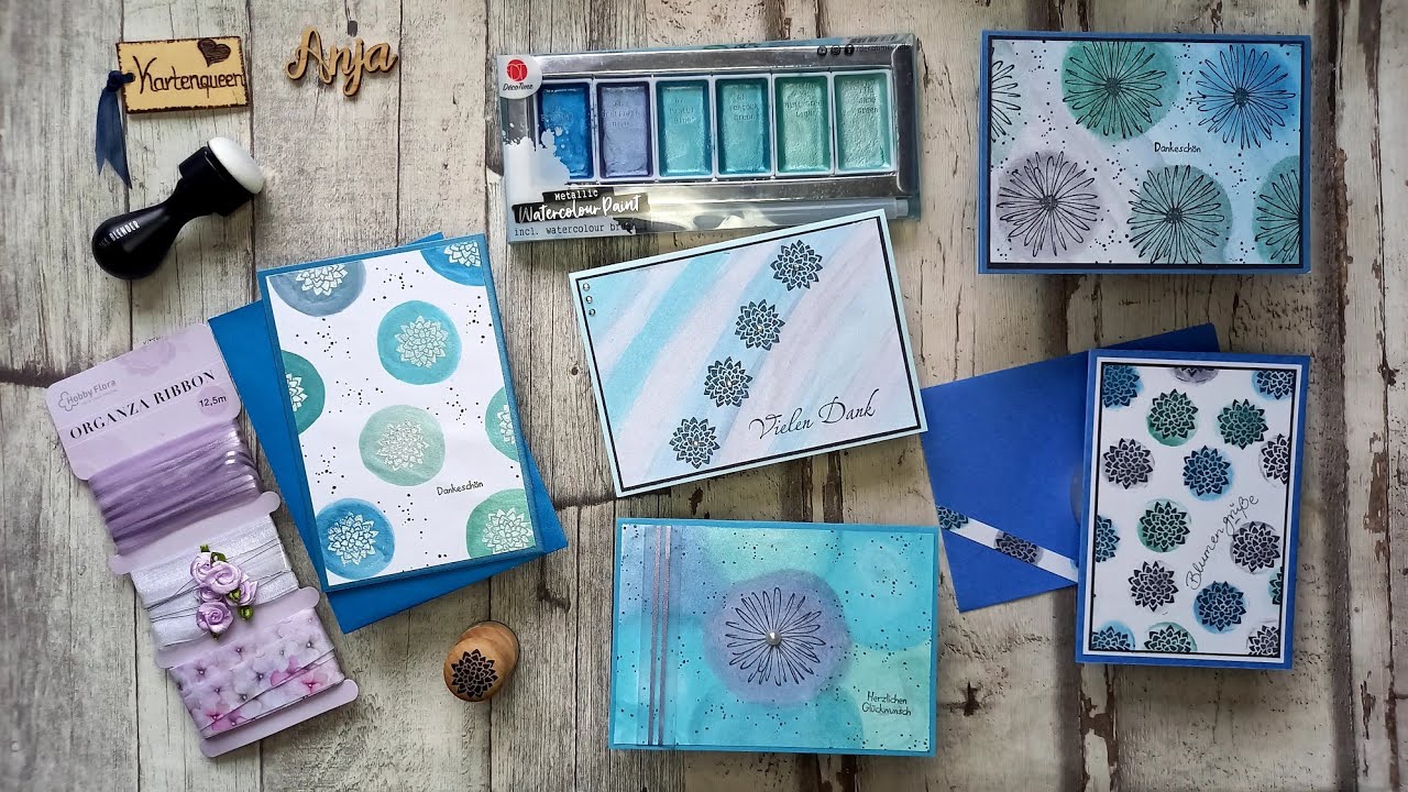 Action-Haul: 5 schnelle & einfache Grußkarten mit wenig Material: Aquarellfarbe und Stempel