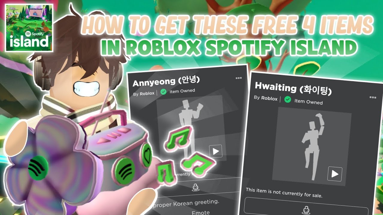 How To Get ALL FREE Items Spotify Island (Roblox) - Floating Boombox,  5-Petal Backpack & 2 Emotes 