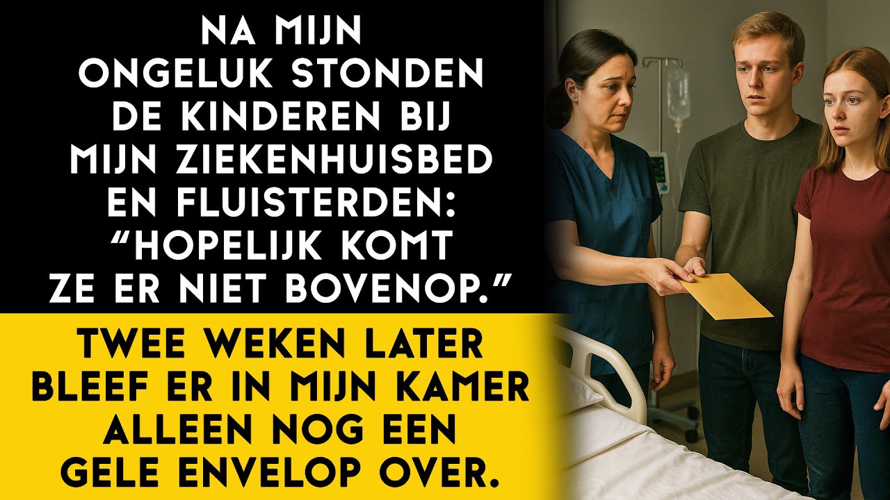 Ik lag in het ziekenhuis, verlamd door de morfine, terwijl mijn stiefkinderen fluisterden aan het voeteneind van mijn bed. 'We zijn niet eens haar echte kinderen,' zei Tim. 'Waarom zouden we voor...