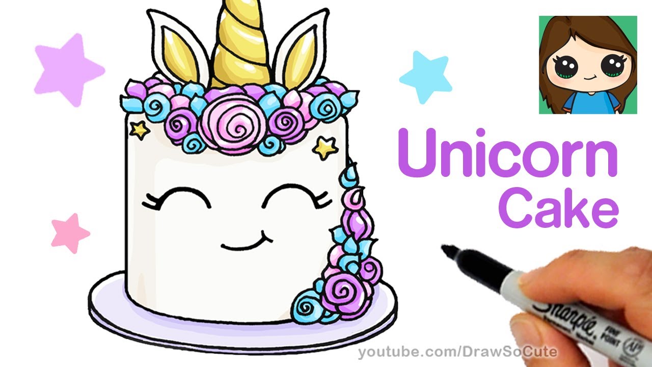 How to Draw a Unicorn Cake Easy - YouTube