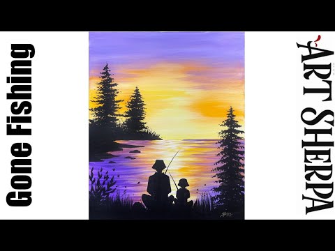 Easy steps to paint a sunset sky and a tree in acrylic paints