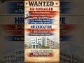 *Wanted HR Manager Executive. #hr #hrexecutive #hrmanager #bridgeplacementsjobs #hospitaljobs
