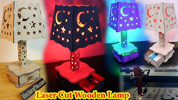 Laser Cut Wooden Table #Lamp with Drawer by VectorsFile.com