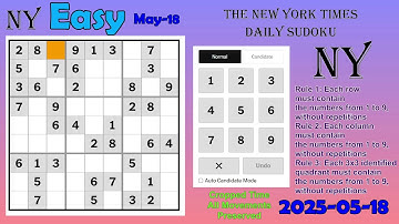 The New York Times Daily Sudoku 2025-05-18 Easy