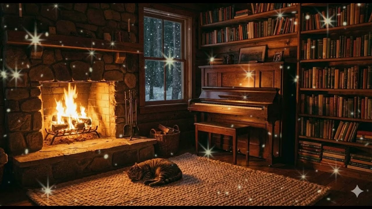 🔥 世界上最溫暖的地方：壁爐、雪夜與熟睡的貓 | 消除寒冷與孤獨的 432Hz 療癒鋼琴 | Cozy Winter Ambience & Fireplace