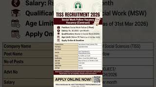 TISS Social Work Fellow Recruitment 2026 - Apply Online