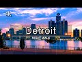 【4K】Downtown Detroit Michigan  Night Rain Virtual Walking Tour (1 Hour and 37 Minutes) | 4K 24FPS