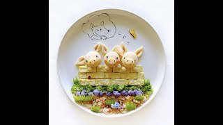 How to make 3 little pigs food art Salmon tofu mashed potato