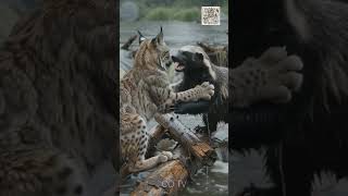 Honey badger and lynx fought fiercely across a flooded beaver dam during heavy rain