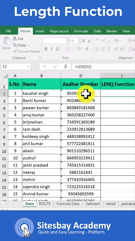Len function in excel length function in excel count length in