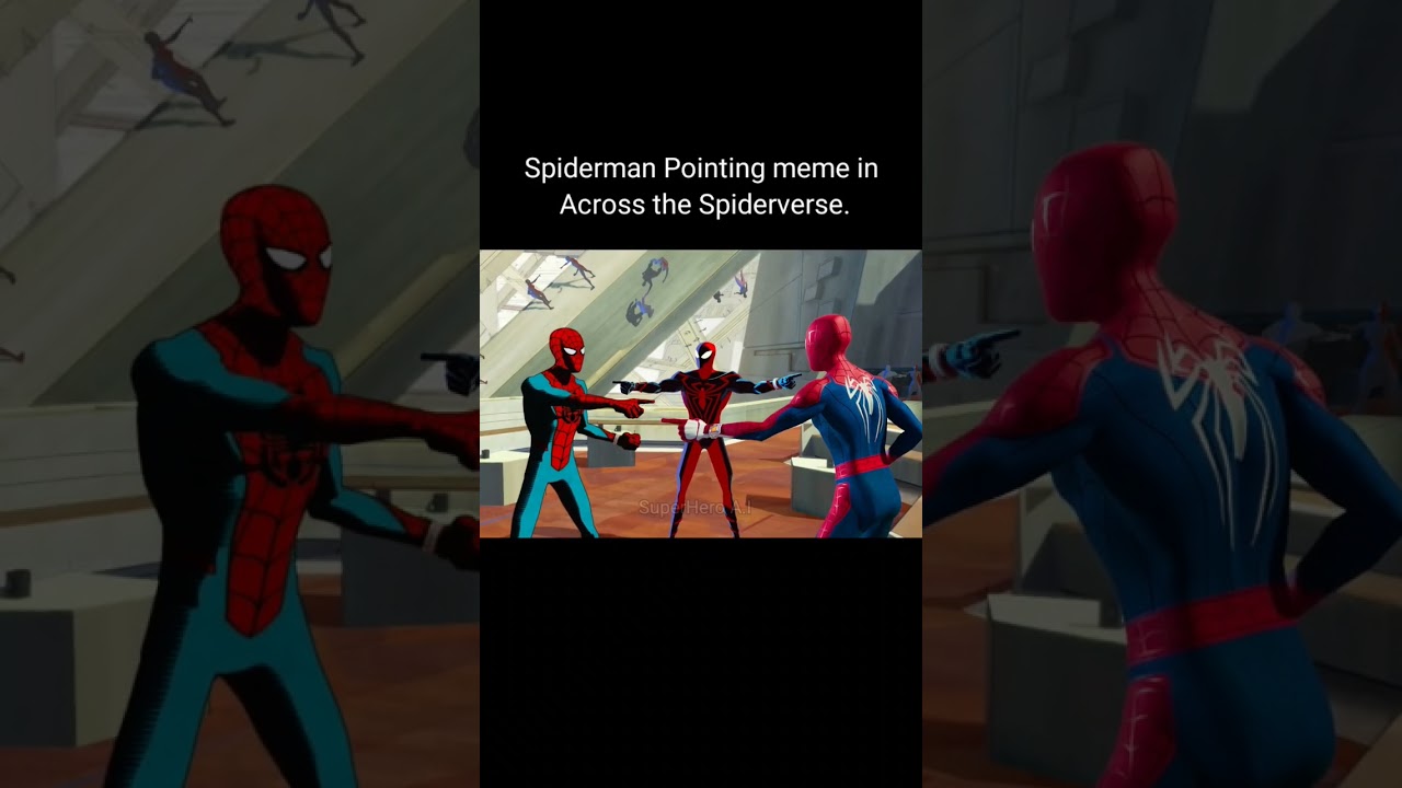 Spiderman Pointing meme in Spiderman Across The Spiderverse 