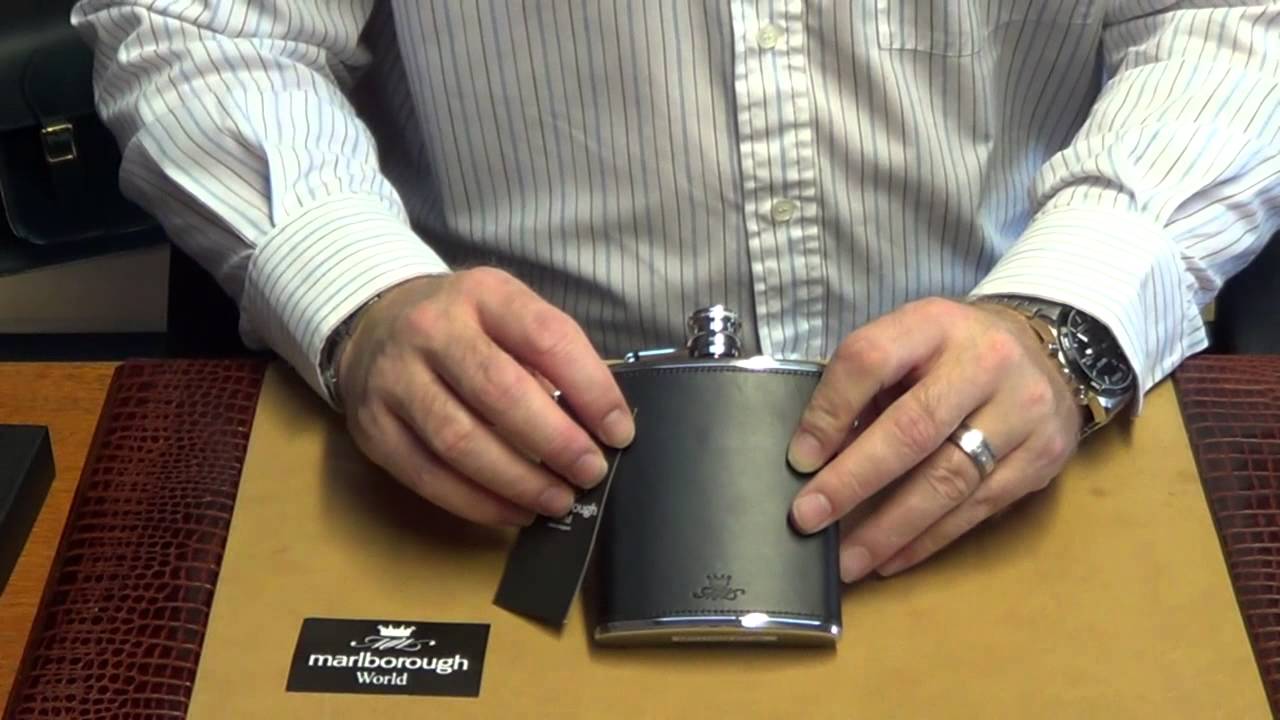Marlborough Of England Black Leather 6oz Hip Flask Youtube