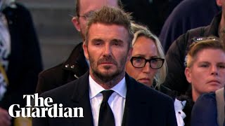 David Beckham appears emotional while attending the Queen's lying in state